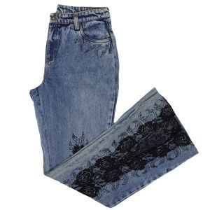 Vintage Beaded Lace Floral Bootcut Flare Jeans